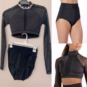 Weissman Balera solo custom dance costume 2 piece Illusion Mesh black IC MC